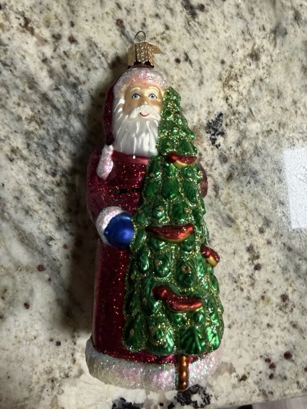 HandPainted Old World Christmas SANTA German Mercury Glass Glittering Tree Decor